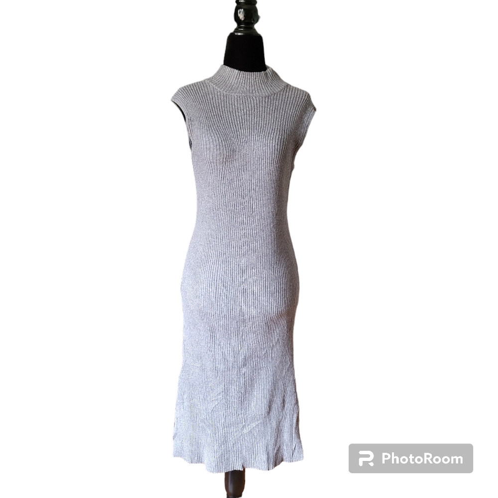 MAGASCHONI RIBBED MOCKNECK BODYCON DRESS IN GREY size L NWT